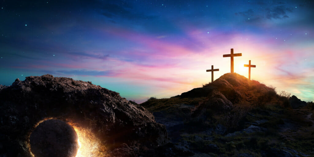 Christian cross on hillside